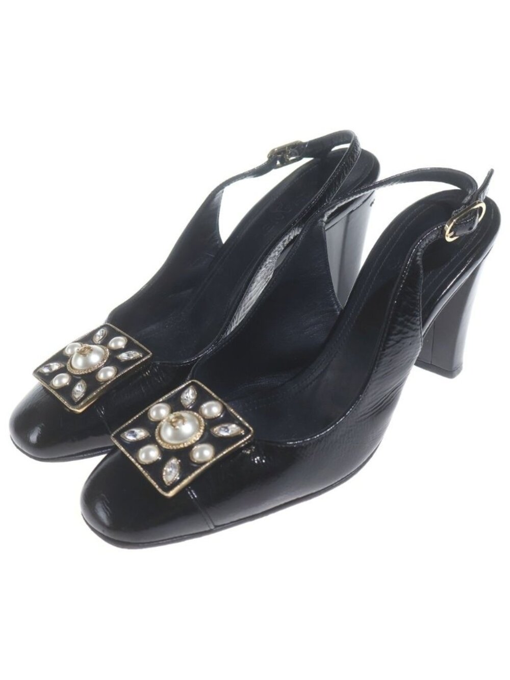 Chanel CC Logo Pearl Leather Heels Black